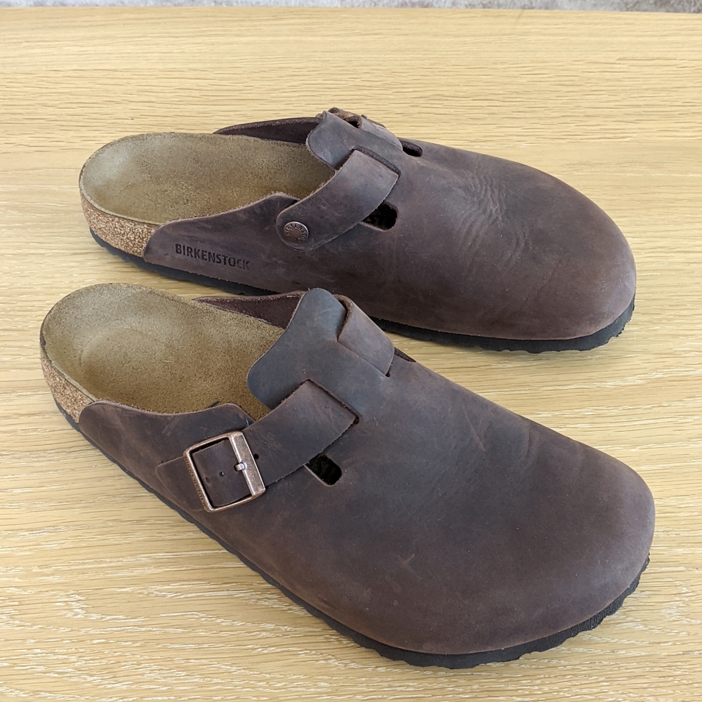 Men's Size 44 Birkenstock Boston Brown Leather Clogs